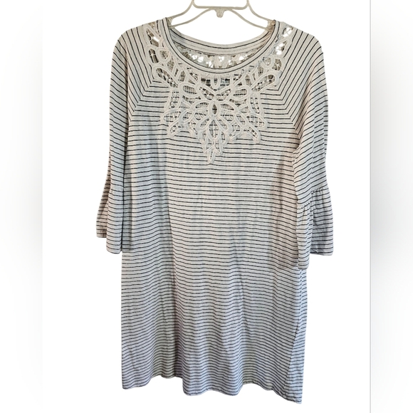Soft Surroundings Womens Lace Yoke Stripe Tunic Dress Small Cotton Boho Classic - Picture 2 of 8